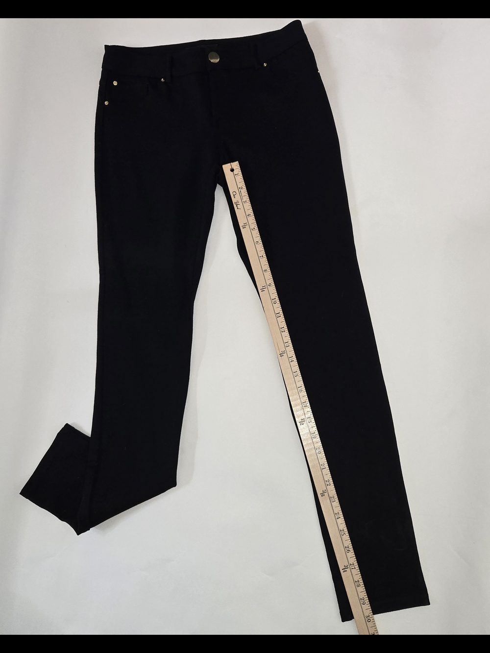 INC International Concepts Black Ponte Skinny Pants with Gold Logo Womens Size 4 - Picture 6 of 12
